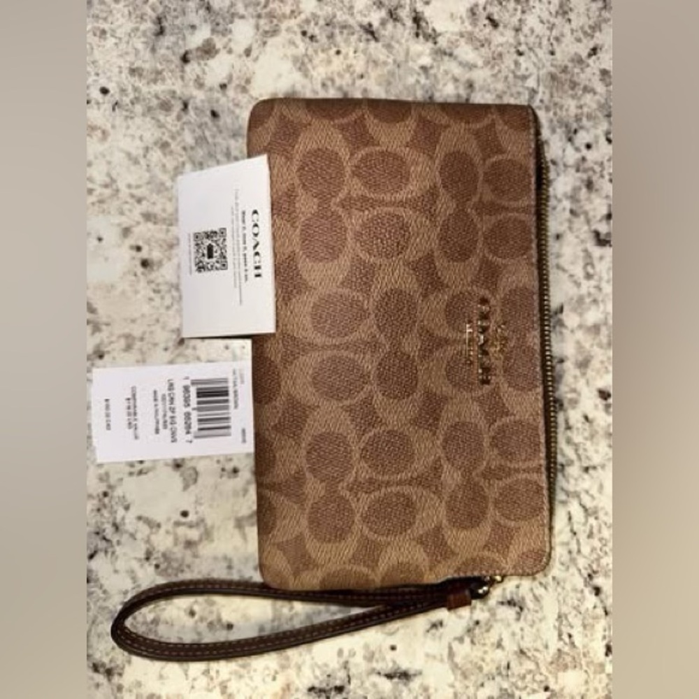 Coach Tan Wristlet with Gold Accents